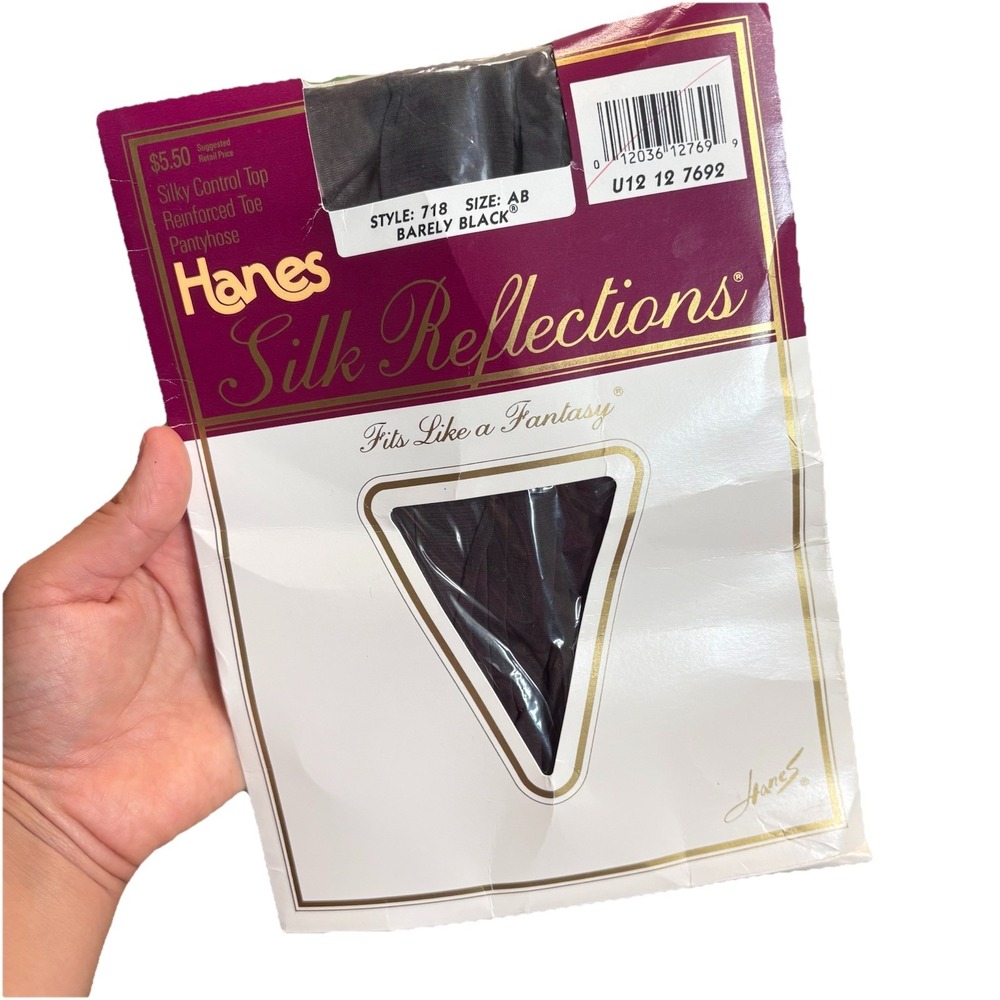 Vintage Hanes Silk Reflections Silky Sheer Control Top 718 Size AB Barely Black